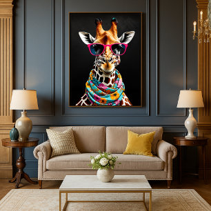 Colourful Maximalist Fun Giraffe Art Print 