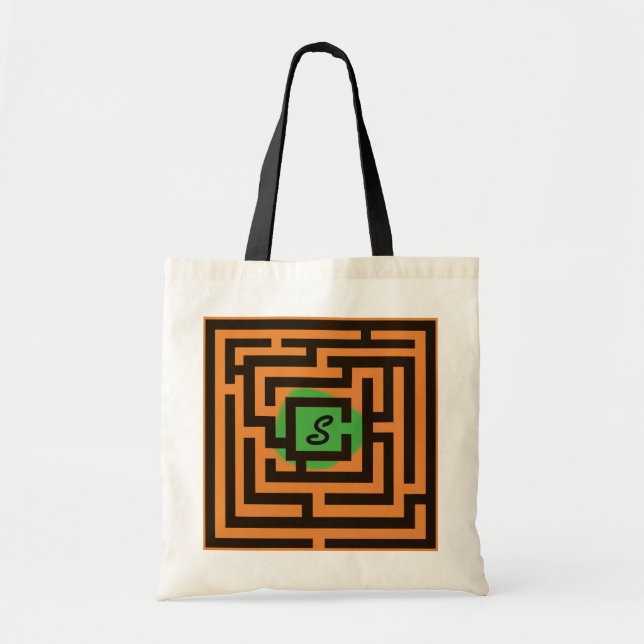 Colourful Maze with Custom Monogram Green Tote Bag (Front)