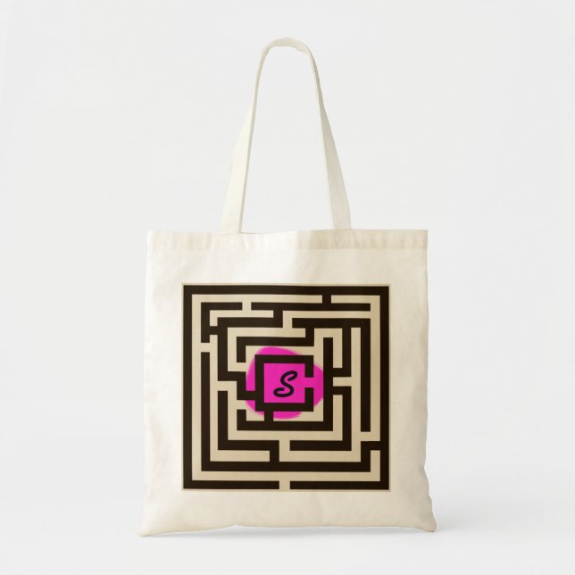 Colourful Maze with Custom Monogram Pink Tote Bag (Front)