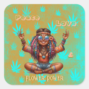 Colourful-Me Hippie Chic Flower Power Square Sticker