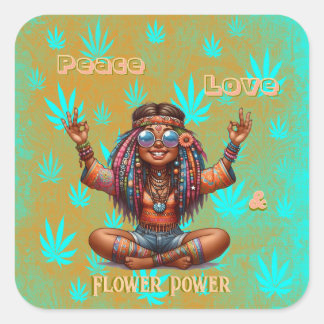 Colourful-Me Hippie Chic Flower Power Square Sticker