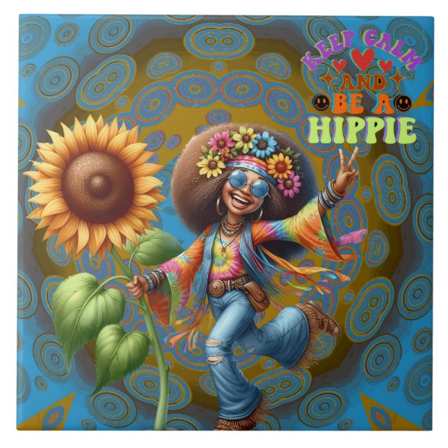 Colourful-Me Hippie Chic Keep Calm Ceramic Tile (Front)