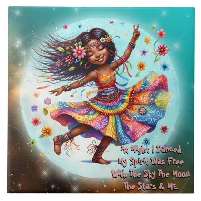 Colourful-Me Hippie Chic Moon Dance Ceramic Tile (Front)
