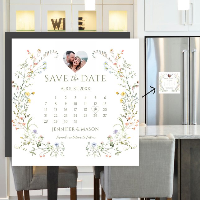 Colourful Meadow Flower Save the Date Photo Magnet (Creator Uploaded)