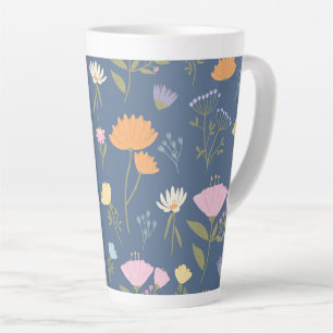 Colourful meadow on blue latte mug