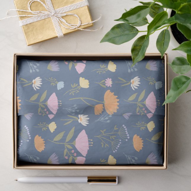 Colourful meadow on blue tissue paper (Gift)