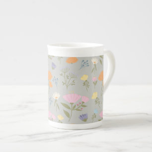 Colourful meadow on grey bone china mug