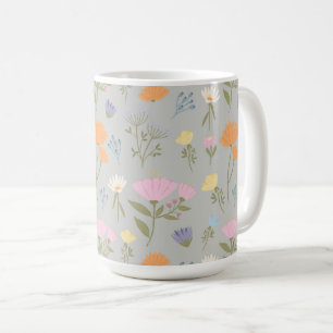 Colourful meadow on grey coffee mug