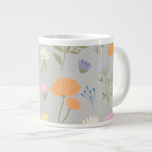 Colourful meadow on grey large coffee mug (Front Right)