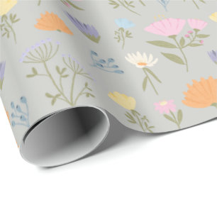 Colourful meadow on grey wrapping paper