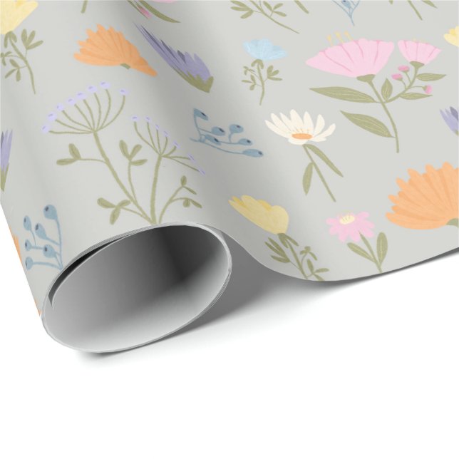 Colourful meadow on grey wrapping paper (Roll Corner)