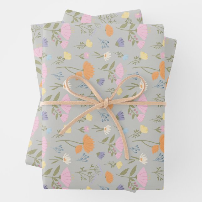 Colourful meadow on grey wrapping paper sheet (In situ)