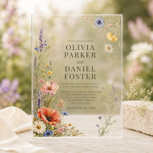 Colourful Meadow Wildflower Boho Wedding Invitatio Acrylic Invitations