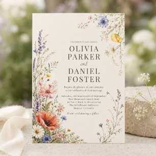 Colourful Meadow Wildflower Boho Wedding Invitatio Invitation