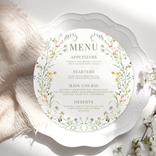 Colourful Meadow Wildflower Wedding Round Flat Men Menu
