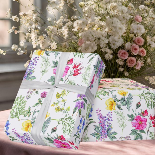 Colourful Meadow Wildflowers & Herbs Floral Patter Wrapping Paper (Creator Uploaded)