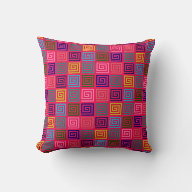 Colourful Meander Modern Geometric Pattern Cushion (Front)