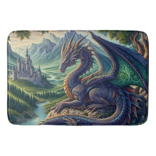 Colourful, Mediaeval Dragon castle Bath Mat