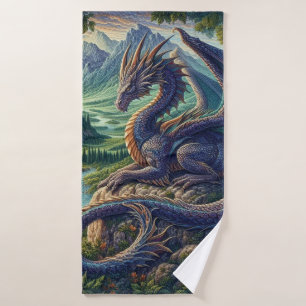 Colourful, Mediaeval Dragon castle Bath Towel