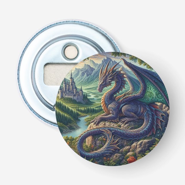 Colourful, Mediaeval Dragon castle Bottle Opener (Front)
