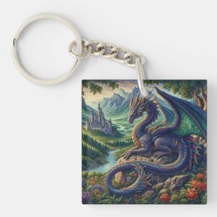 Colourful, Mediaeval Dragon castle Key Ring