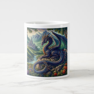 Colourful, Mediaeval Dragon castle Large Coffee Mug