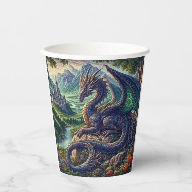 Colourful, Mediaeval Dragon castle Paper Cups (Front)