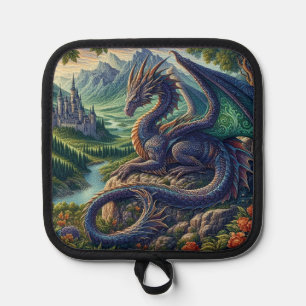 Colourful, Mediaeval Dragon castle Pot Holder