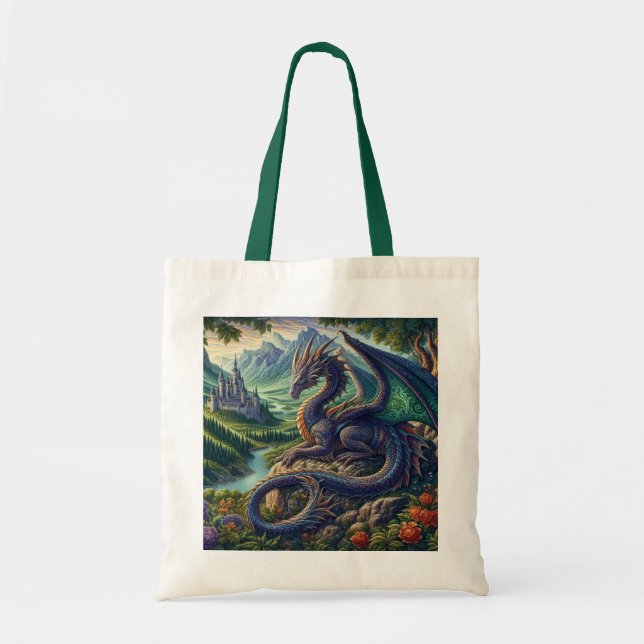 Colourful, Mediaeval Dragon castle Tote Bag (Front)
