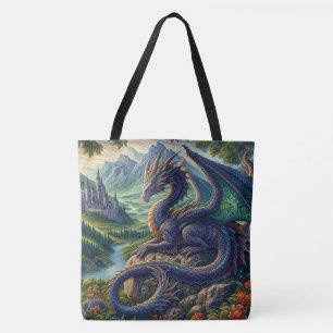 Colourful, Mediaeval Dragon castle Tote Bag