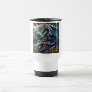 Colourful, Mediaeval Dragon castle Travel Mug