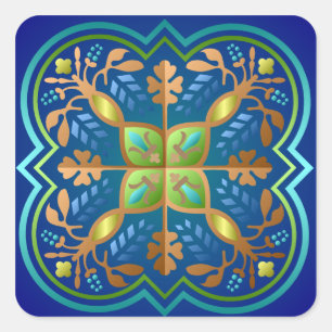 Colourful Mediaeval Pattern Square Sticker