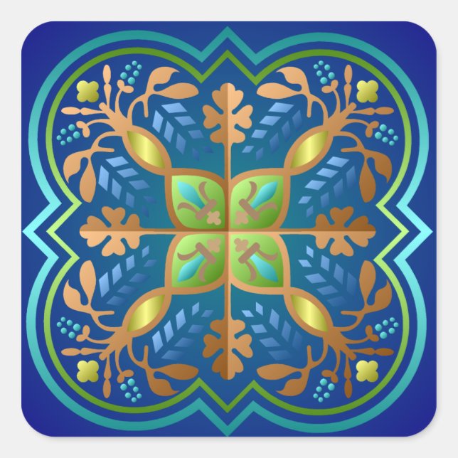 Colourful Mediaeval Pattern Square Sticker (Front)
