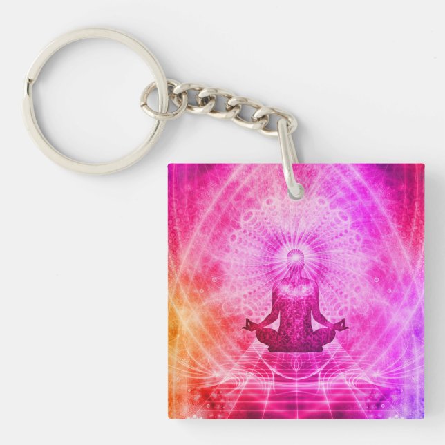 Colourful Meditation Spiritual Yoga Key Ring (Front)