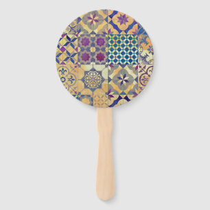 Colourful Mediterranean & Aegean traditional tiles Hand Fan