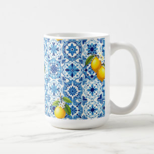 Colourful,Mediterranean,mosaic,blue,lemon, Coffee Mug