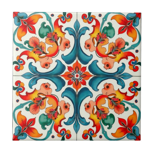 Colourful,Mediterranean,mosaic,blue,orange,green, Tile (Front)