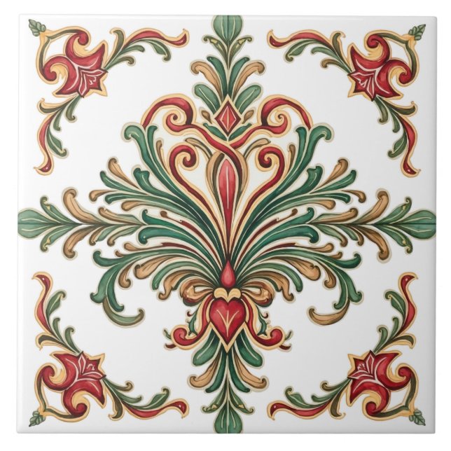 Colourful,Mediterranean,mosaic,red,green, Tile (Front)