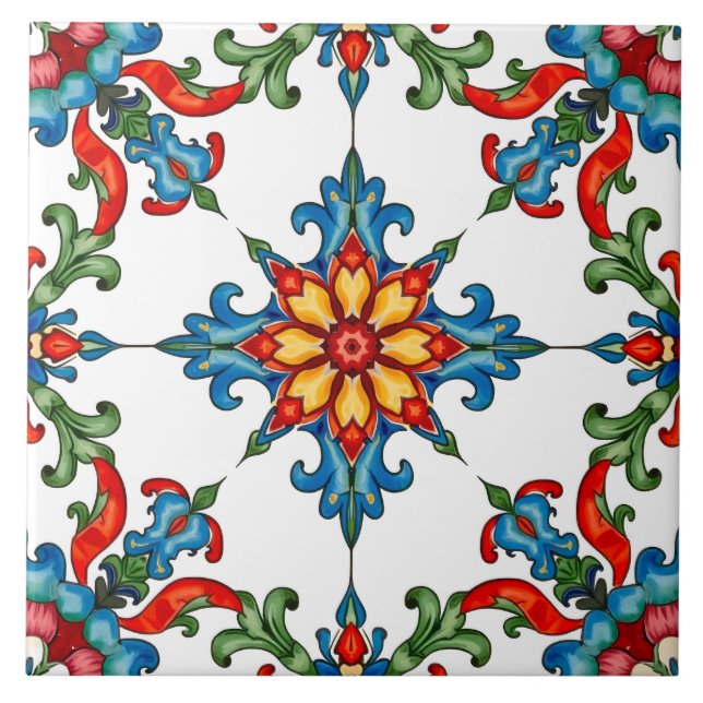 Colourful,Mediterranean,mosaic,red,orange,blue, Tile (Front)