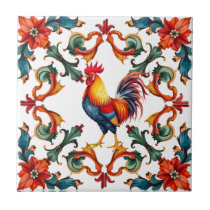 Colourful,Mediterranean,mosaic,rooster,bird, Tile