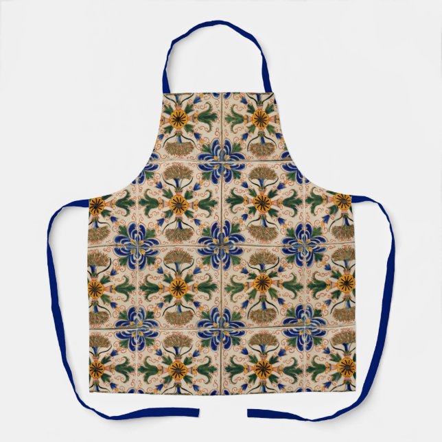 Colourful Mediterranean Vintage Floral Pattern Apron (Front)