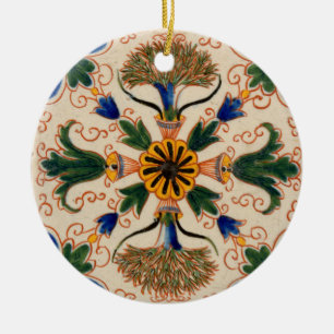 Colourful Mediterranean Vintage Floral Pattern Ceramic Tree Decoration