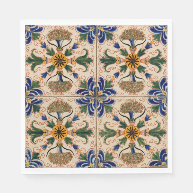 Colourful Mediterranean Vintage Floral Pattern Napkin (Front)