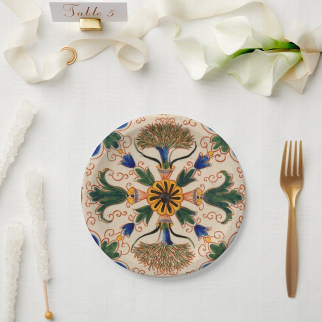 Colourful Mediterranean Vintage Floral Pattern  Paper Plate (Wedding)
