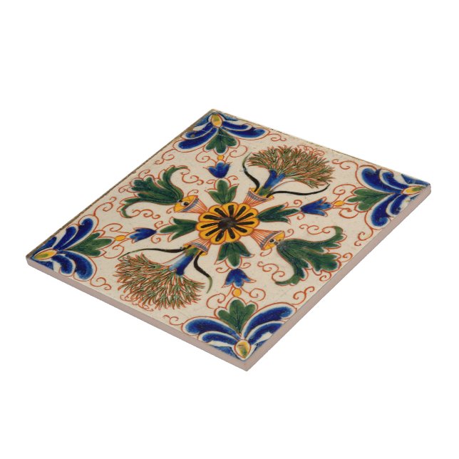 Colourful Mediterranean Vintage Floral Pattern Tile (Side)