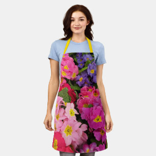 Colourful Medley Pink Blue Purple Primula Flowers Apron