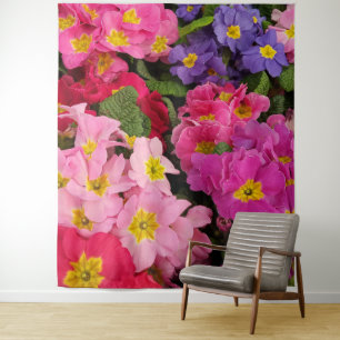 Colourful Medley Pink Blue Purple Primula Flowers Tapestry