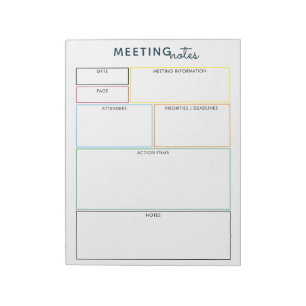 Colourful Meeting Notes Memo Planner Notepad