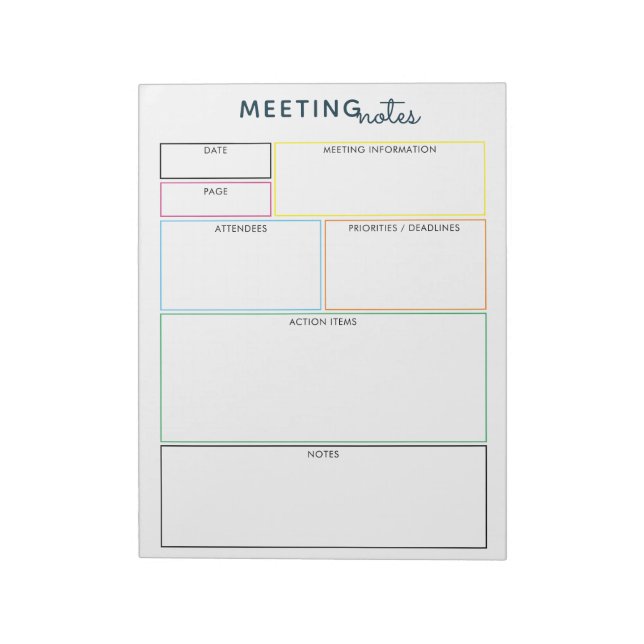 Colourful Meeting Notes Memo Planner Notepad (Rotated)