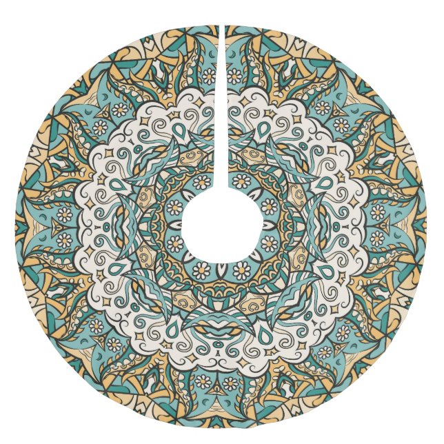 Colourful Mehndi Tile Seamless Tracery Brushed Polyester Tree Skirt (Front)